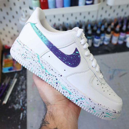 nike air force 1 custom violet émeraude splash de peinture sneakers custom pour homme baskets personnalisées miami vice