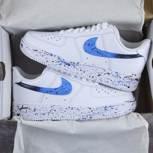 nike air force 1 custom tâches de peinture unc blue sneakers custom nike turquoise pour homme baskets personnalisables