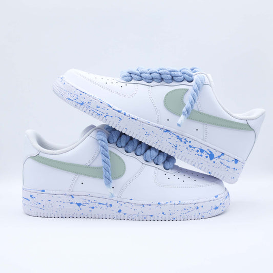 Air Force 1 Custom lacets en crode "Splash Rope" – sneakers personnalisées gros lacets unisexe avec lacets rope bleus et semelle effet splash - nike turquoise pour homme sneakers streetwear big laces