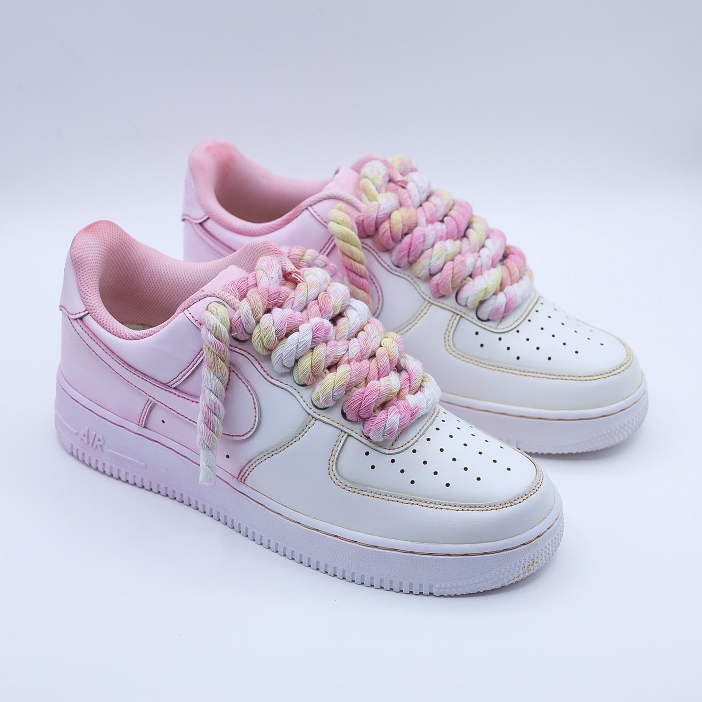 nike air force 1 custom rope laces tie dye sneakers custom nike gros lacets en corde rose jaune af1 personnalisé