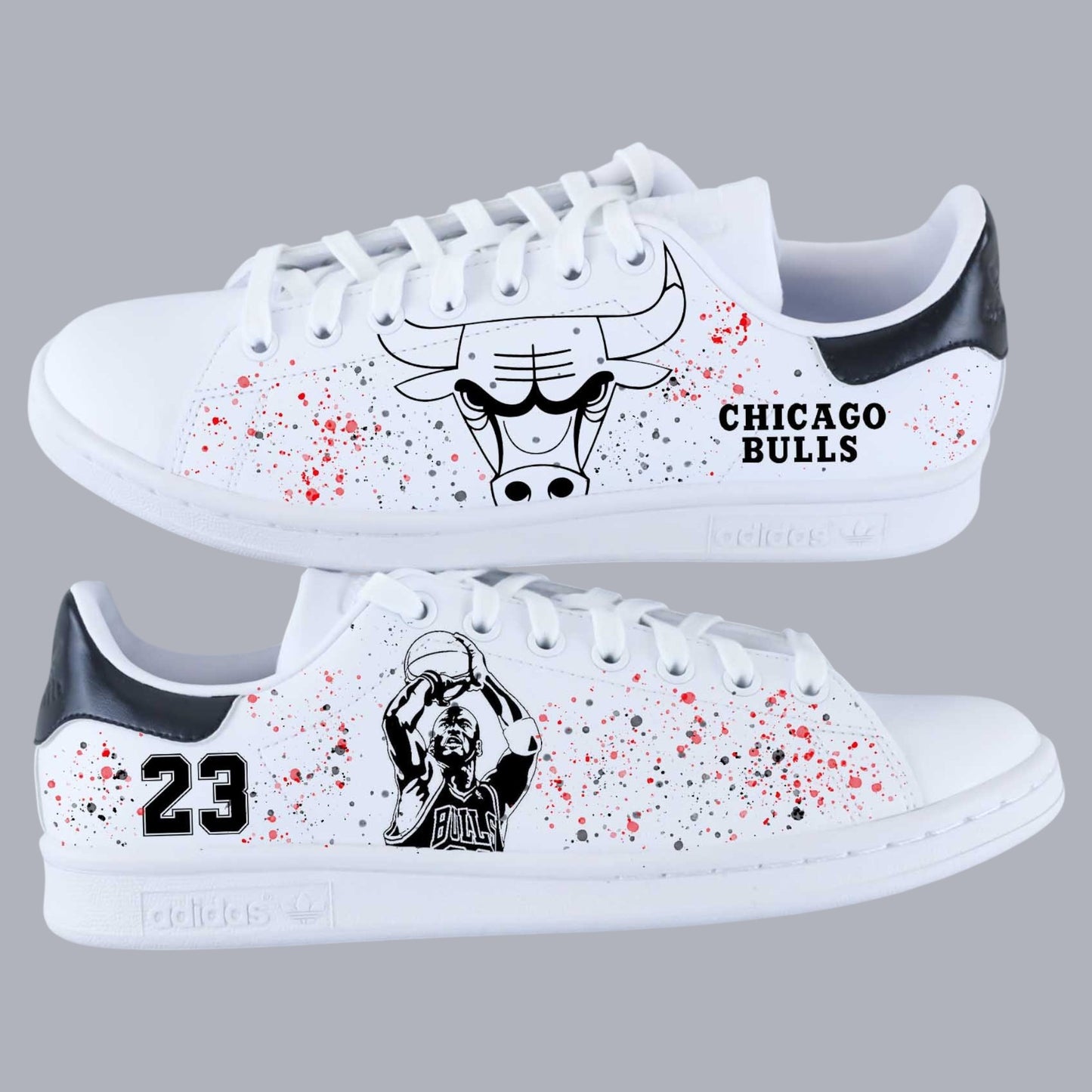 Stan Smith customisée Chicago Bulls Michael Jordan 23 – design blanc rouge noir