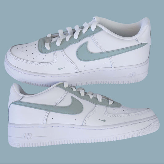 nike air force 1 custom femme vert de gris – baskets personnalisée pastel pour femme et enfants