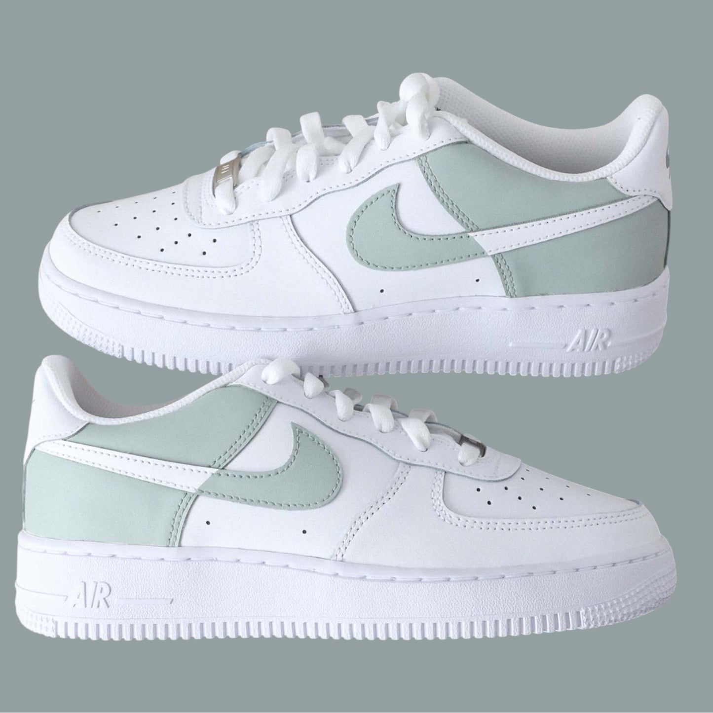 air force 1 personnalisées vert pastel minimal sneakers custom streetwear frais