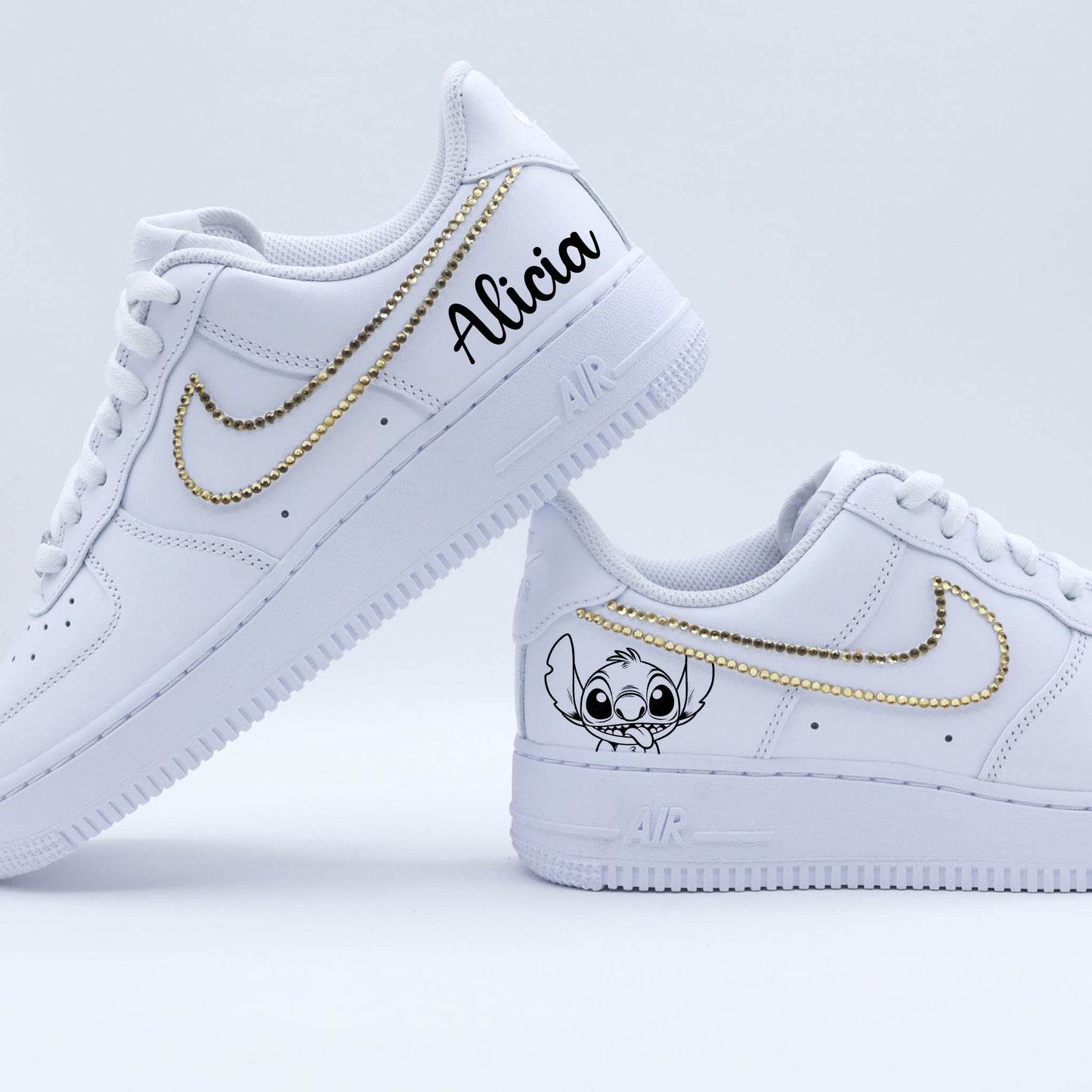 air force 1 custom stitch nike disney pour fille air force 1 strass doré baskets personnalisées pour femme nike stitch af1 dorées sneakers strass paillettes