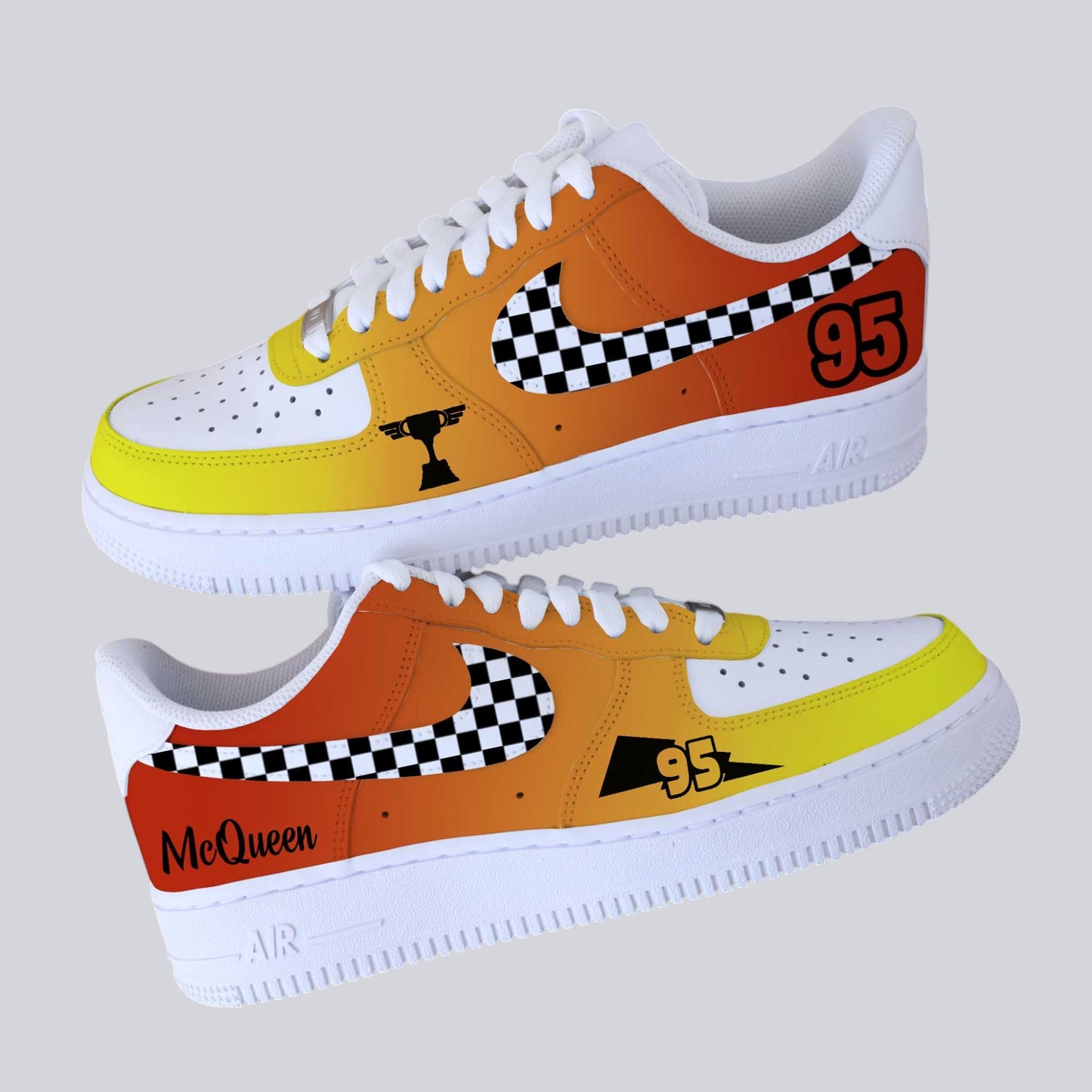 Baskets nike Air Force One Custom thème "Cars - Flash McQueen" peint à la main
