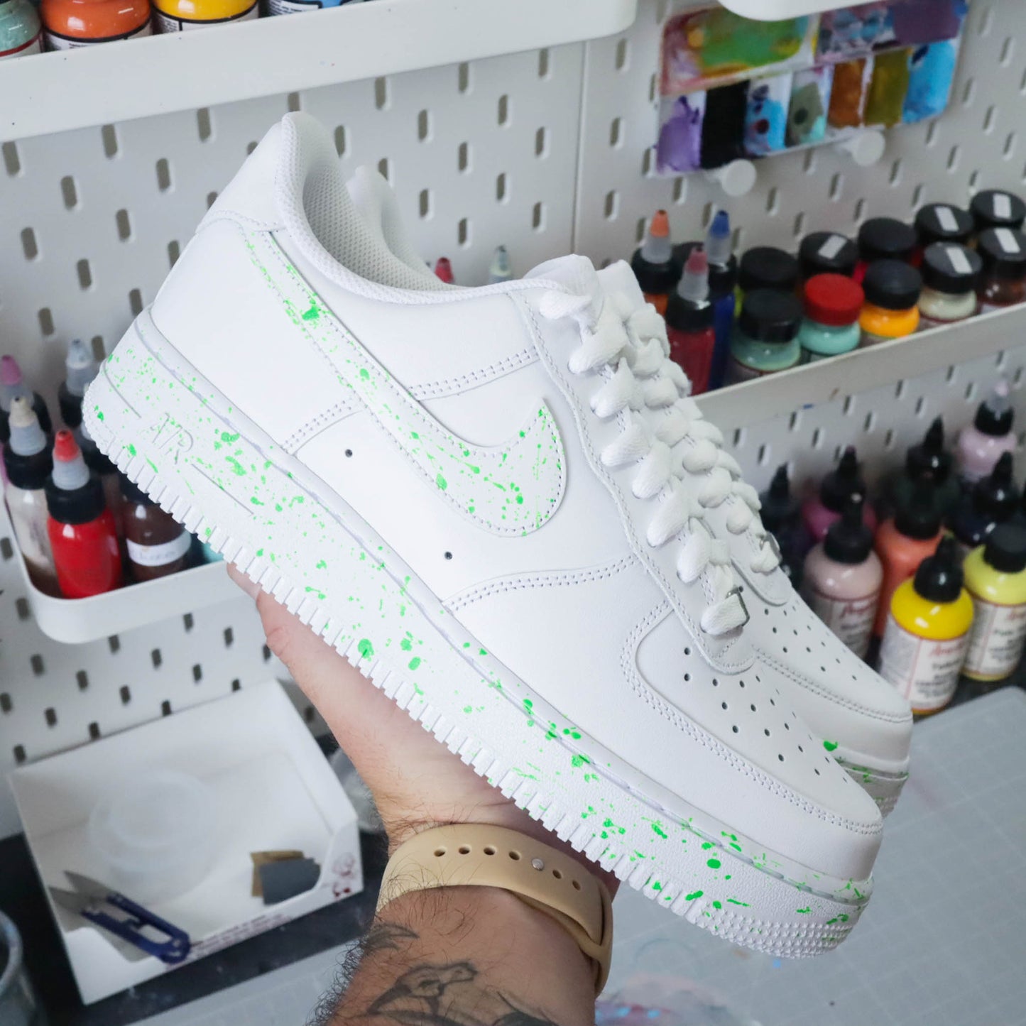 nike air force 1 custom neon green sneakers custom vert pour homme af1 personnalisable baskets custom