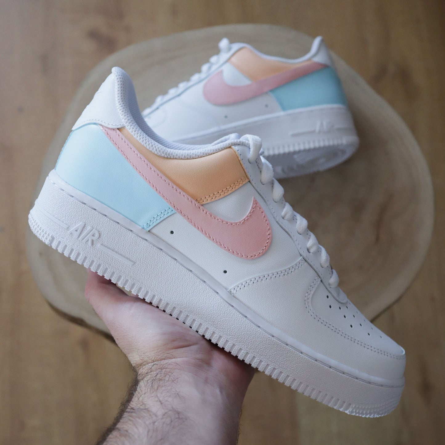 Nike Air Force 1 custom pastel rose bleu orange – sneaker color block personnalisée
