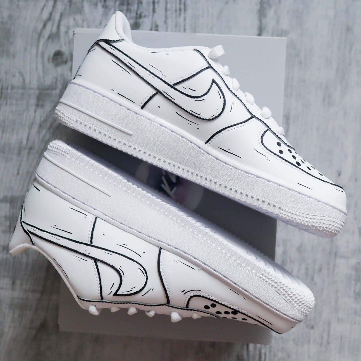 nike air force 1 custom sketch noir et blanc baskets custom pour femme et enfants sneakers custom cartoon af1 custom homme