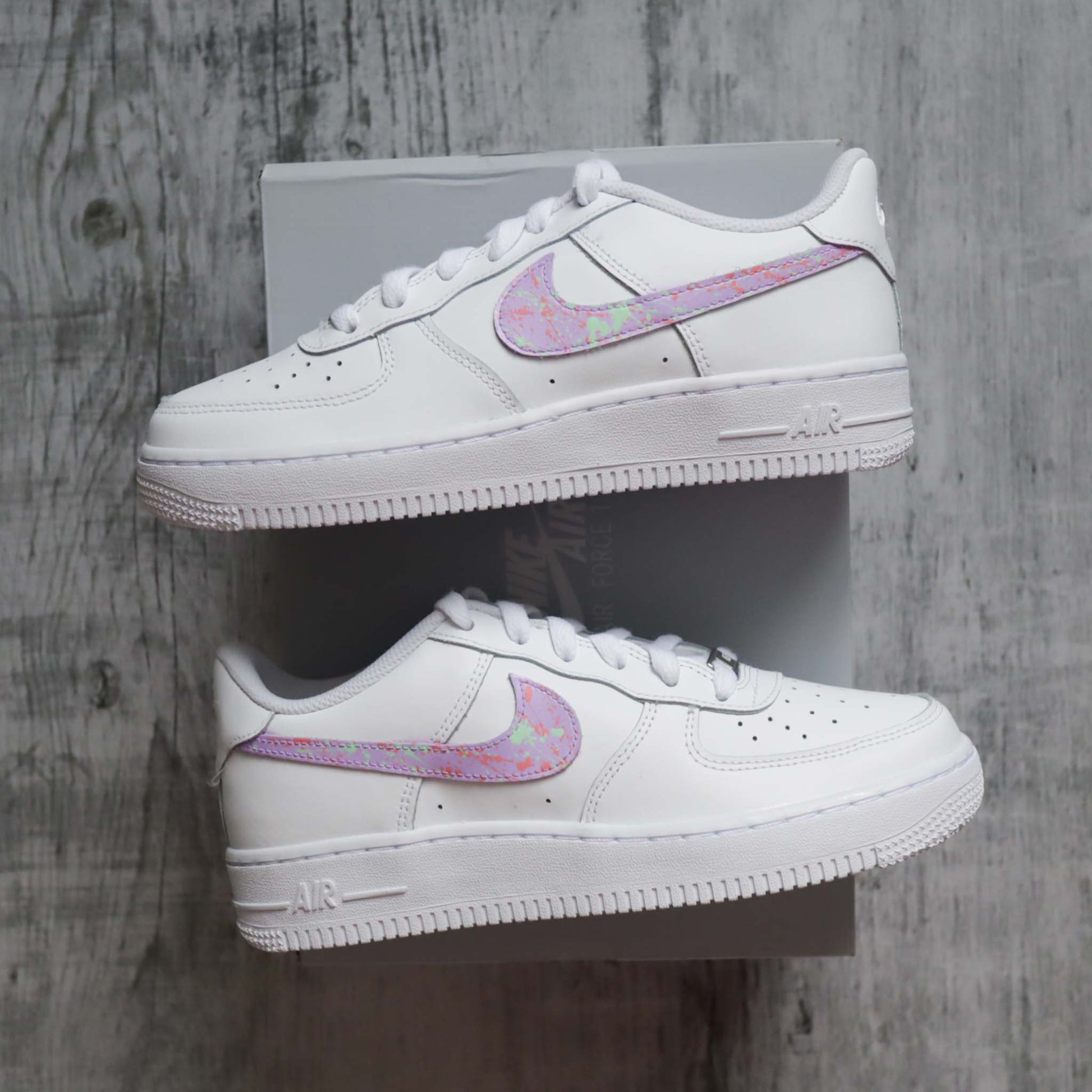 nike air force 1 custom splash peinture lila basket custom pastel sneakers personnalisées pour femme et enfants