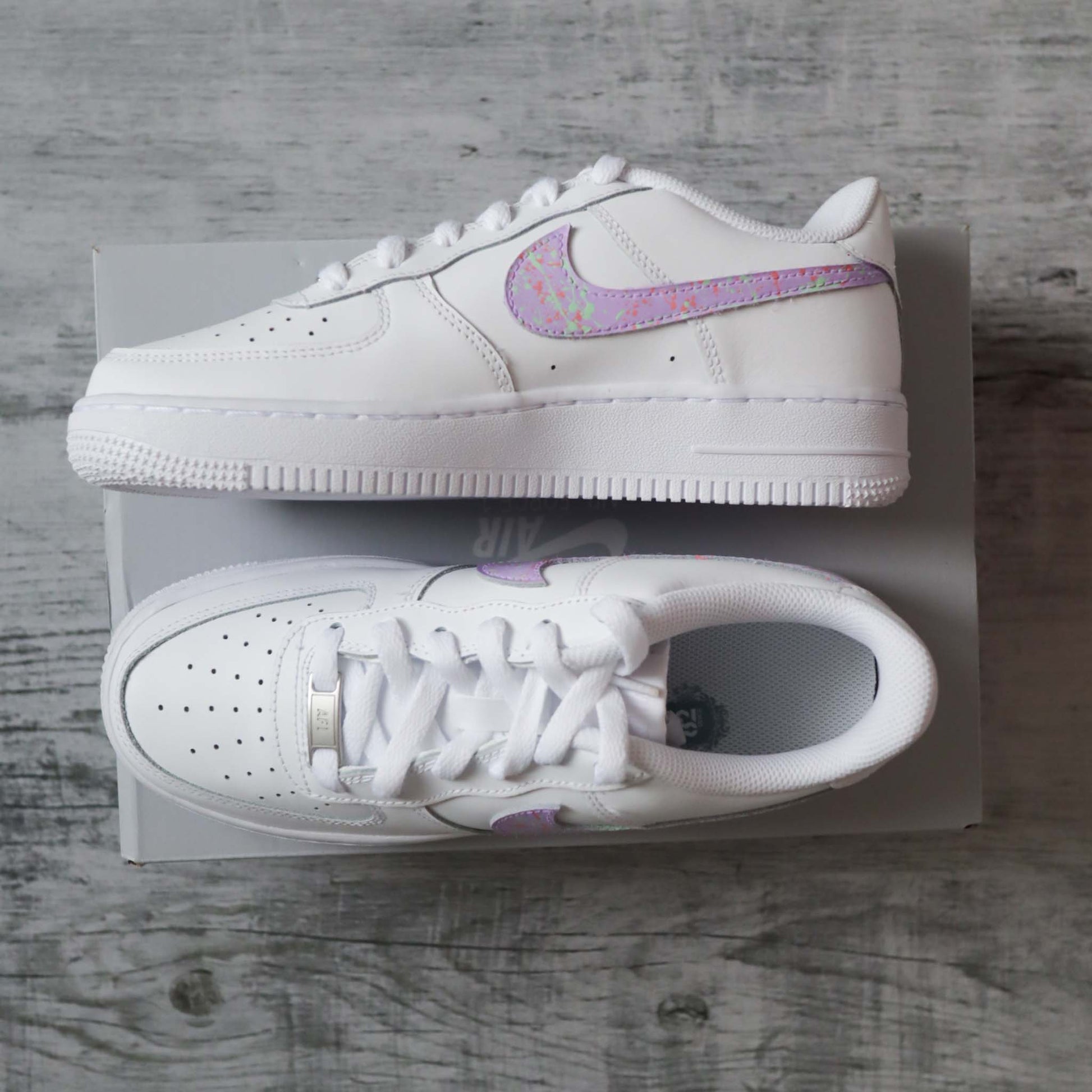 nike air force 1 custom splash peinture lila basket custom pastel sneakers personnalisées pour femme et enfants