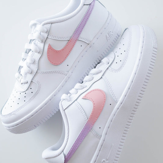 nike air force 1 rose pastel et lila baskets custom pour femme et enfants af1 personnalisable