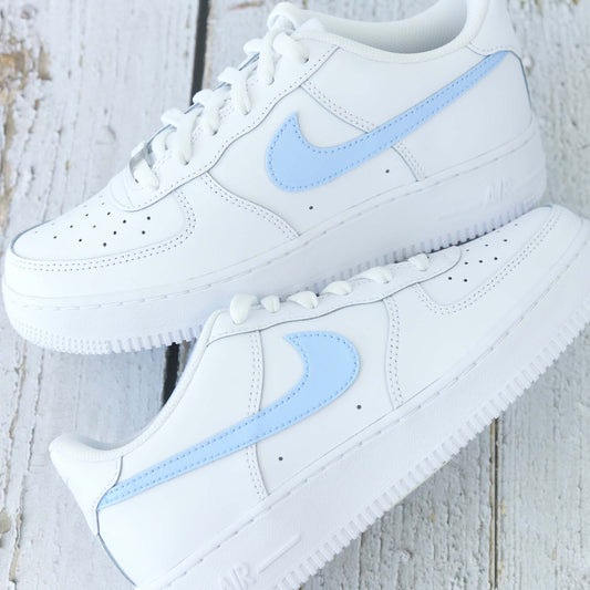nike air force 1 custom swoosh turquoise baskets custom bleu clair pour femme af1 personnalisable enfants