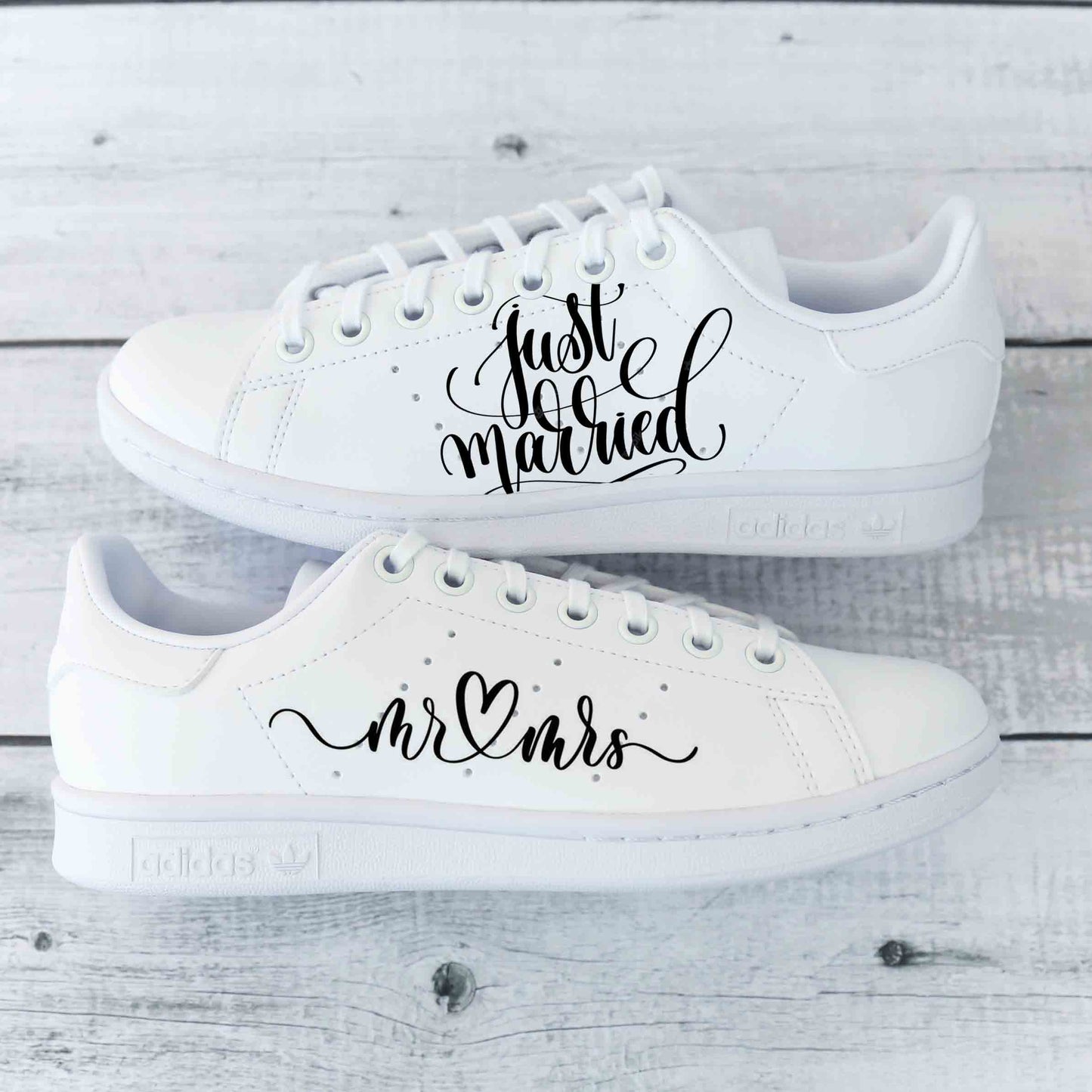 Baskets Adidas Stan smith Custom mariage inscription "Mr & Mrs" et "Just Married"