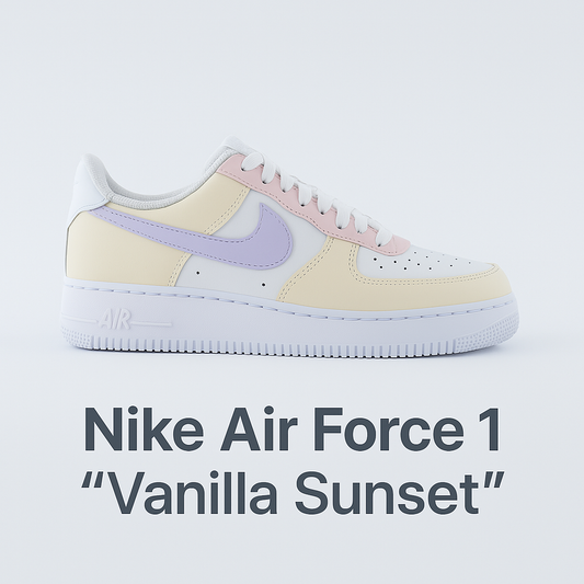 nike air force 1 pastel lavande vanille et rose pale, baskets personnalisées pour femme, sneakers custom pastel tendance, af1 personnalisable pour fille