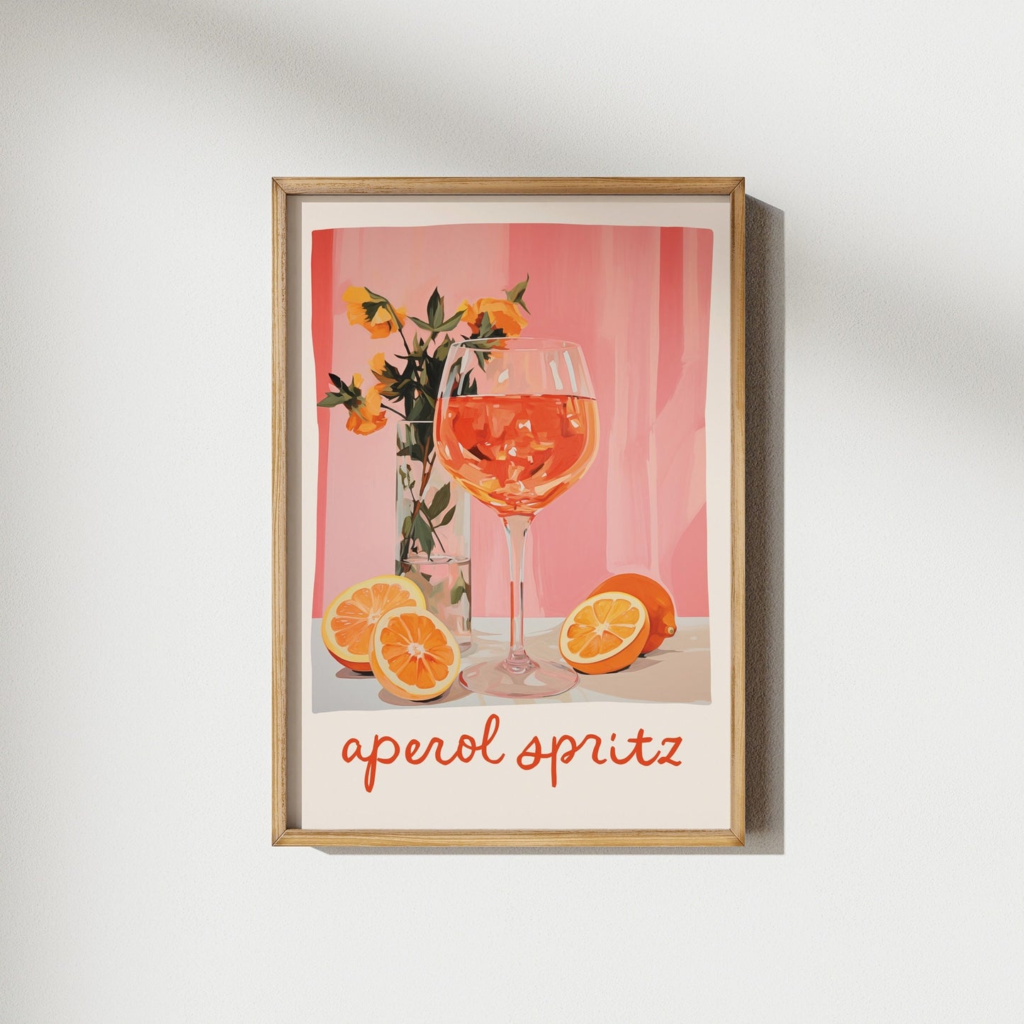 Affiche décorative Aperol Spritz avec cocktail et oranges, style vintage et coloré, idéale pour la déco cuisine, bar ou salon.