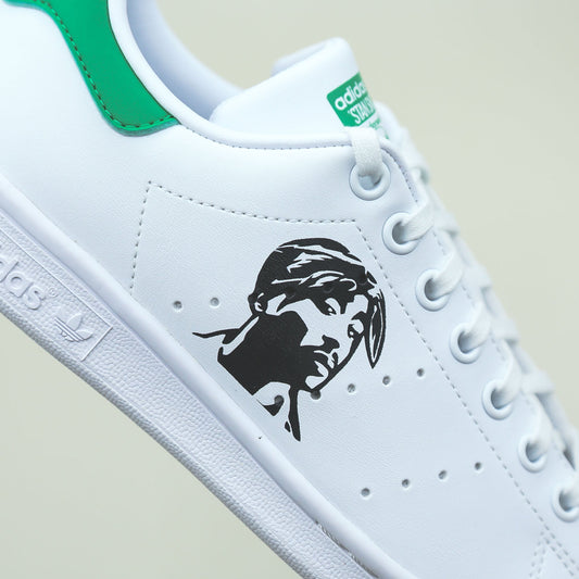 stan smith custom 2pac, sneakers custom tupac shakur, baskets personnalisées hip hop rap air force 1 custom notorious big biggie chaussures adidas personnalisables
