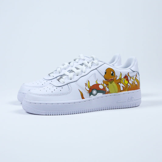 nike air force 1 custom salamèche, baskets personnalisées pokemon sneakers custom manga af1 kawaii pikachu dessin animé japon chaussures personnalisables pour enfants
