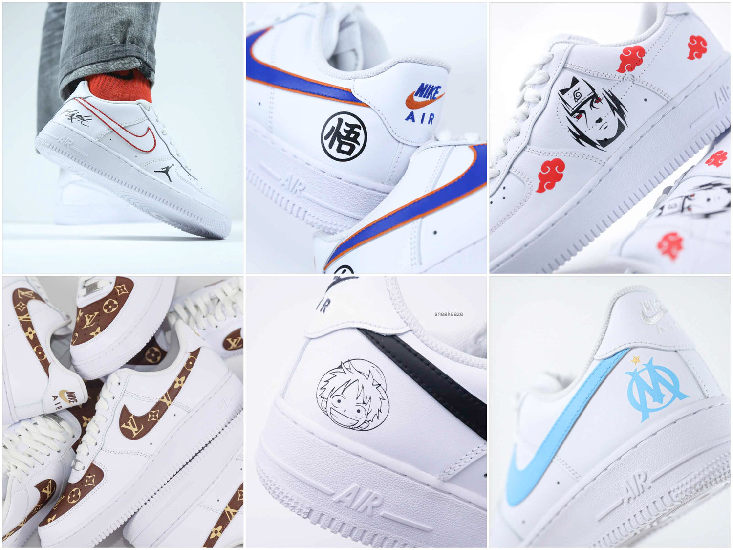 nike air force 1 custom pour homme baskets personnalisées OM manga nike itachi af1 lv dbz nike goku vegeta nike om