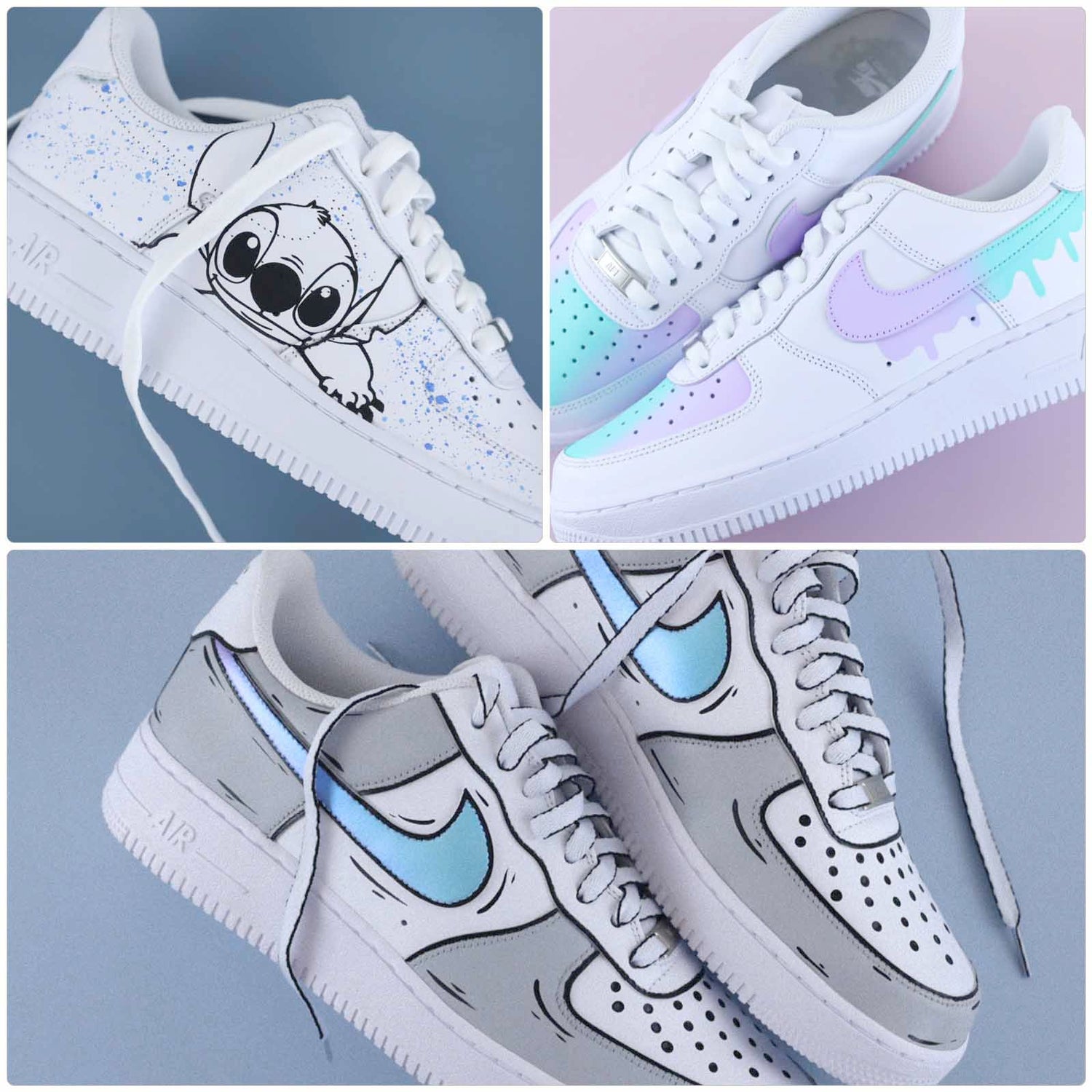 nike air force 1 custom stitch nike disney af1 cartoon nike rose pastel air force lila femme