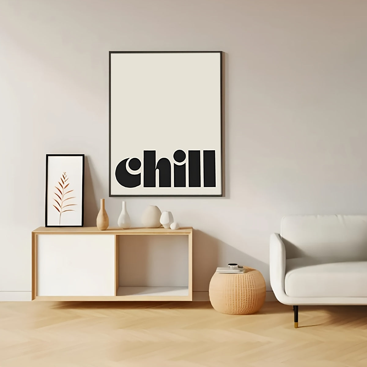 Affiche typographique Chill au design minimaliste noir et blanc, décoration murale moderne et zen pour ambiance détente.
