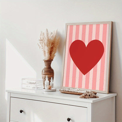 Affiche décorative Red Heart Stripes motif cœur rouge sur rayures roses déco tendance romantique affiche trendy love amour décoration minimaliste moderne