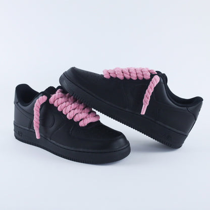 nike air force 1 custom rope laces rose af1 gros lacets en corde rose air froce 1 black pink sneakers custom pour homme