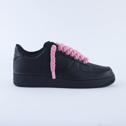 nike air force 1 custom rope laces rose af1 gros lacets en corde rose air froce 1 black pink sneakers custom pour homme