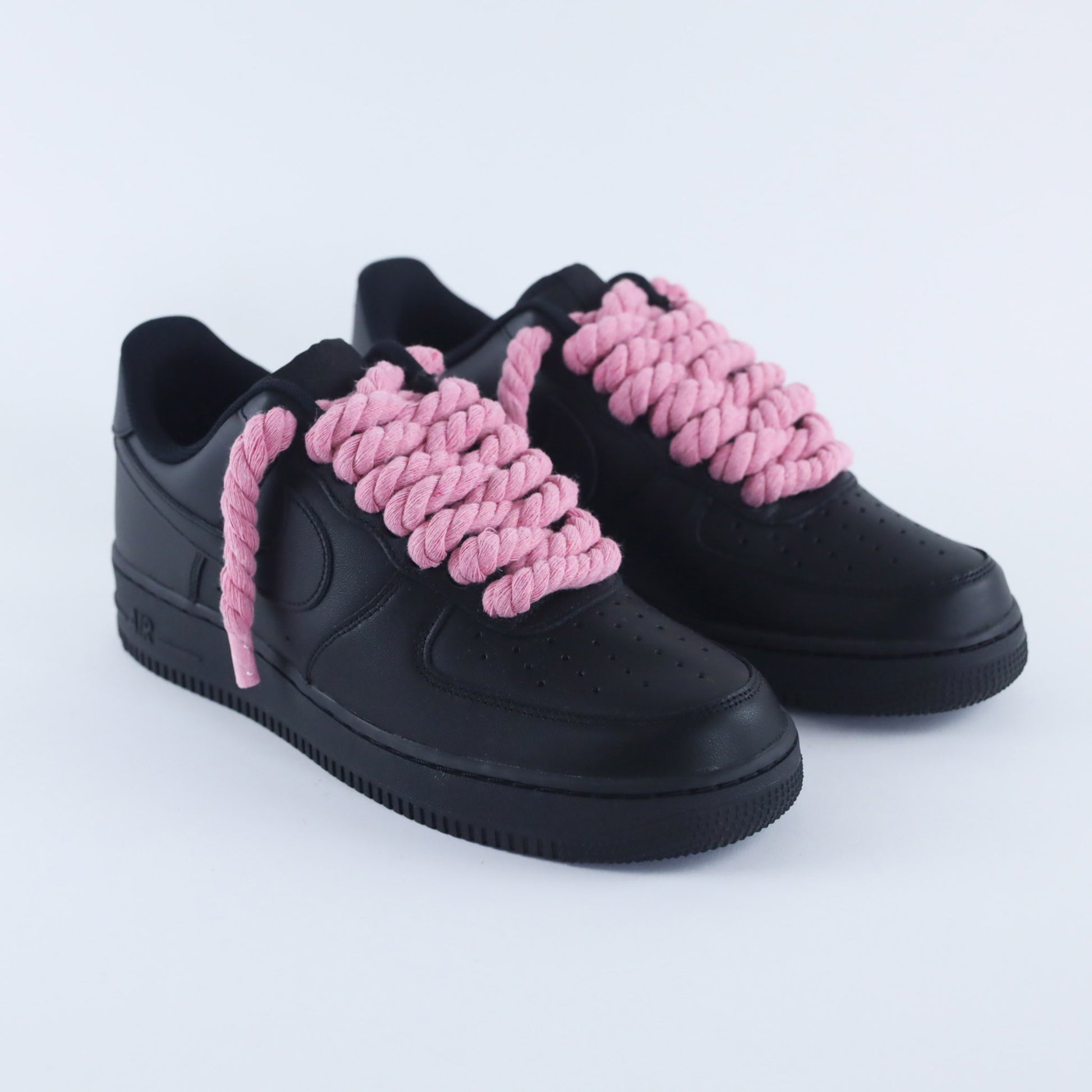 nike air force 1 custom rope laces rose af1 gros lacets en corde rose air froce 1 black pink sneakers custom pour homme