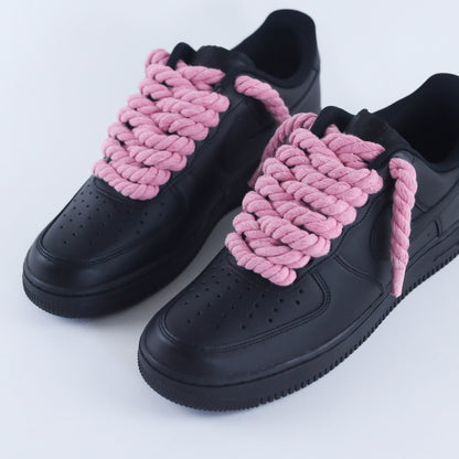 nike air force 1 custom rope laces rose af1 gros lacets en corde rose air froce 1 black pink sneakers custom pour homme