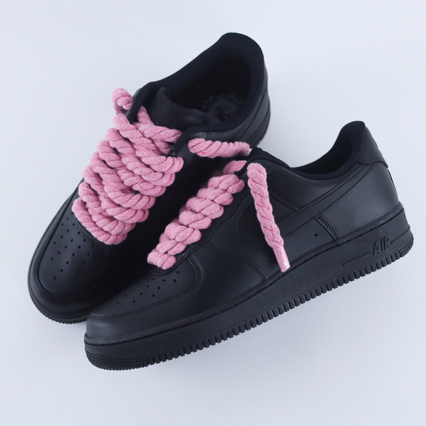 nike air force 1 custom rope laces rose af1 gros lacets en corde rose air froce 1 black pink sneakers custom pour homme