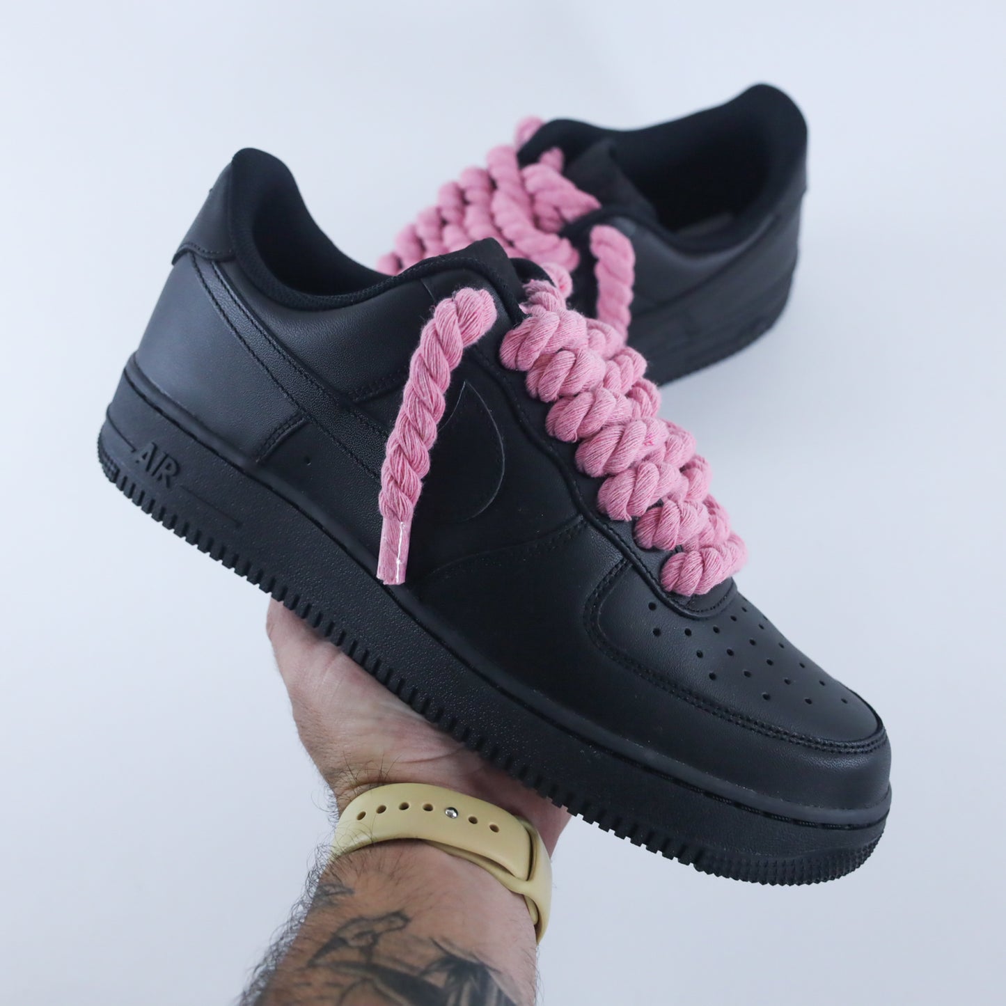 nike air force 1 custom rope laces rose af1 gros lacets en corde rose air froce 1 black pink sneakers custom pour homme