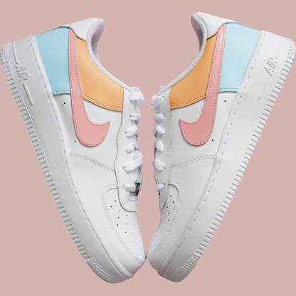 nike air force 1 custom pastel blocks baskets personnalisées pour femme rose orange et turquoise af1 personnalisable