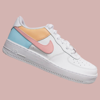 nike air force 1 custom pastel blocks baskets personnalisées pour femme rose orange et turquoise af1 personnalisable