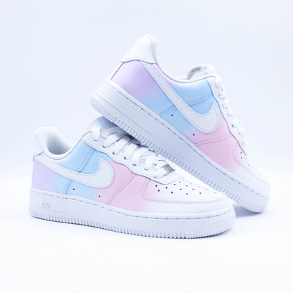 nike air force 1 custom pastel dégradé licorne rainbow baskets custom pour femme sneakers personnalisées rose lila turquoise