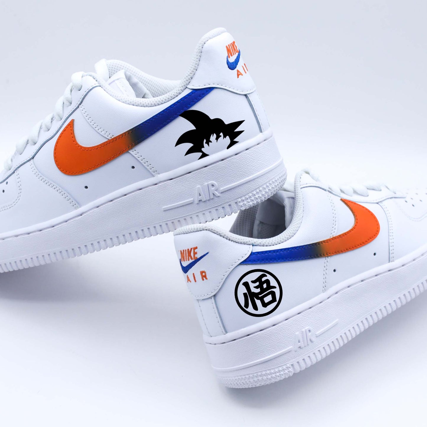 nike air force one custom dragon ball z son goku sneakers custom manga pour homme af1 personnalisable orange et bleu