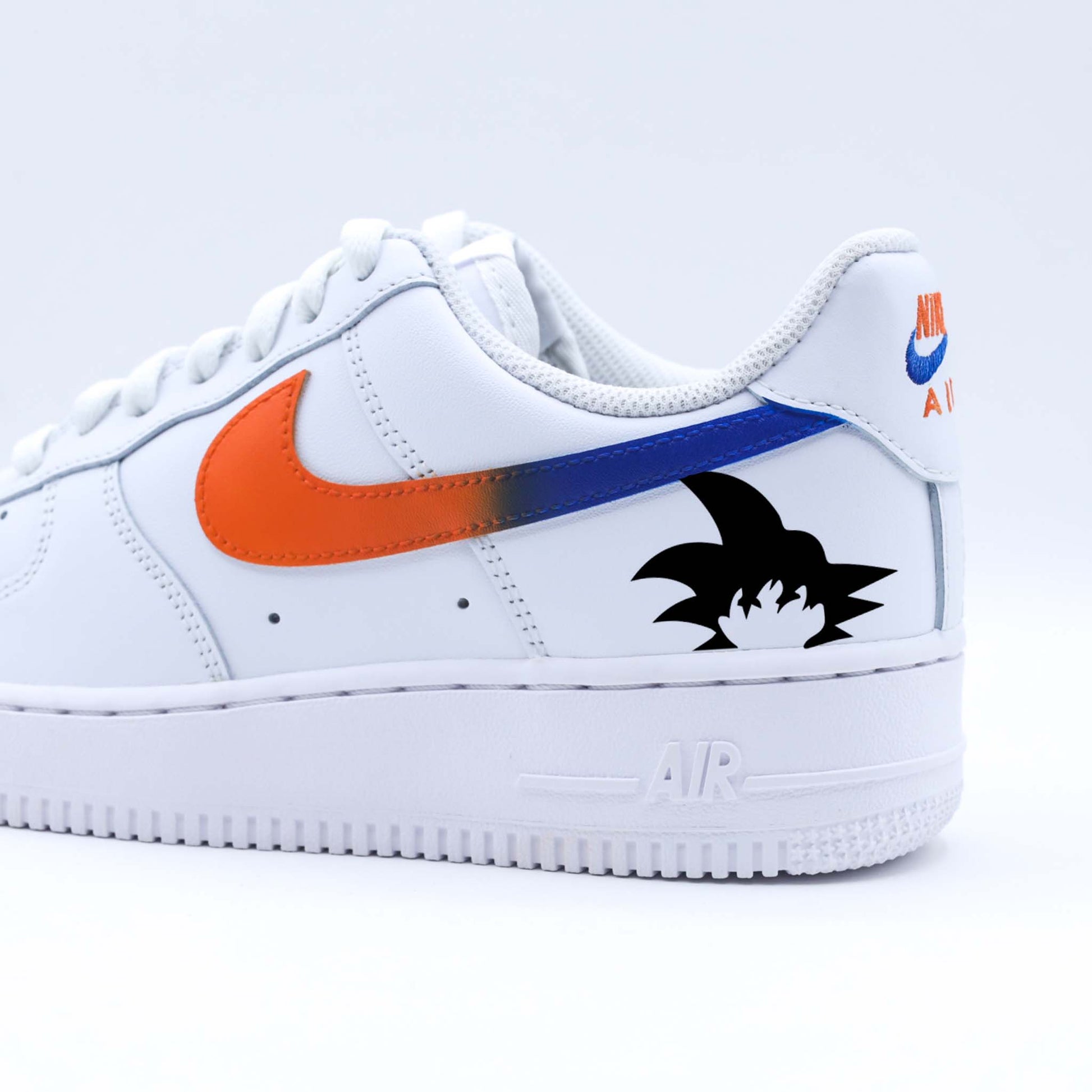 nike air force one custom dragon ball z son goku sneakers custom manga pour homme af1 personnalisable orange et bleu