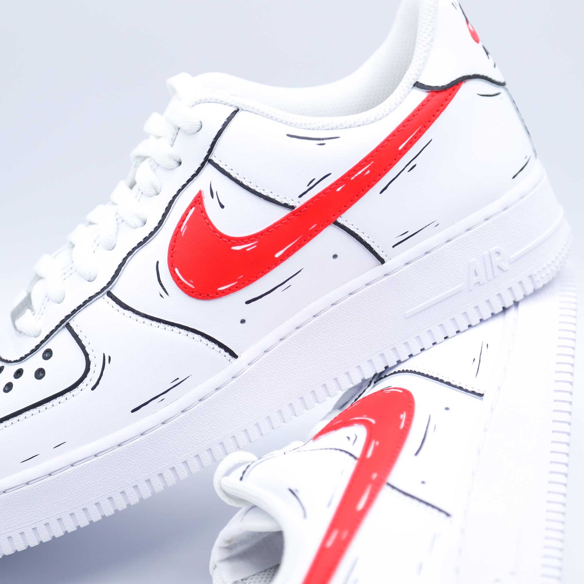 nike air force 1 custom cartoon rouge sneakers custom sketch dessin pour homme af1 personnalisable