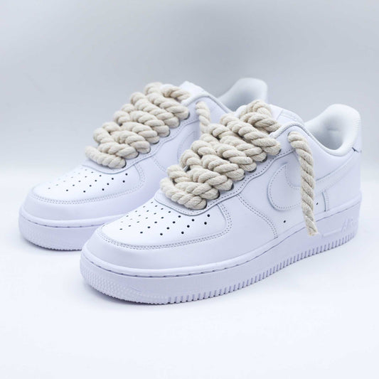 sneakers custom nike rope laces air force one avec gros lacets en corde beige af1 customisé pour homme