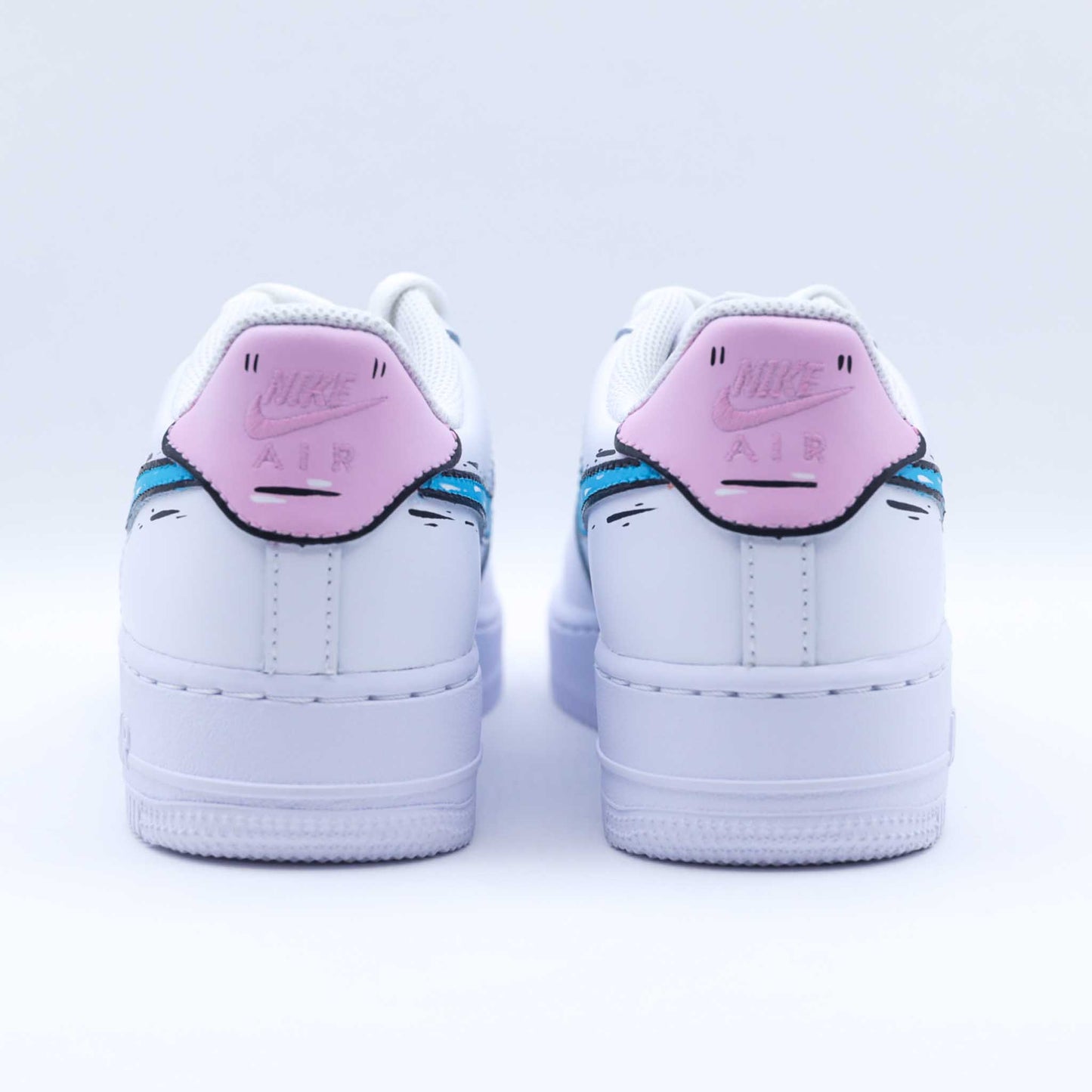 nike air force 1 custom turquoise et rose effet sketch cartoon sneakers custom af1 personnalisée unisexe