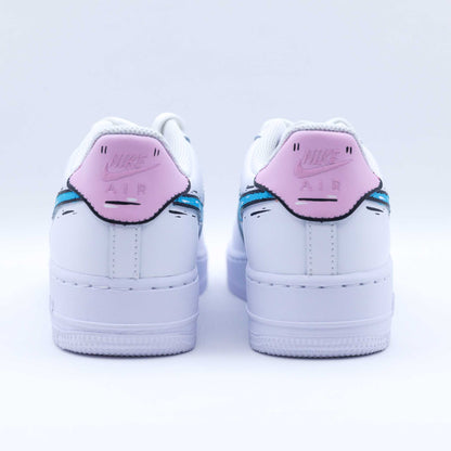 nike air force 1 custom turquoise et rose effet sketch cartoon sneakers custom af1 personnalisée unisexe