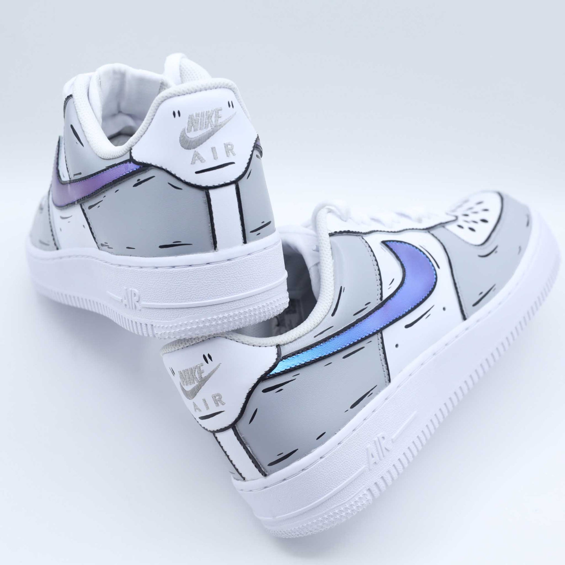 nike air force 1 custom cartoon gris sneakers custom sketch pour homme af1 personnalisables