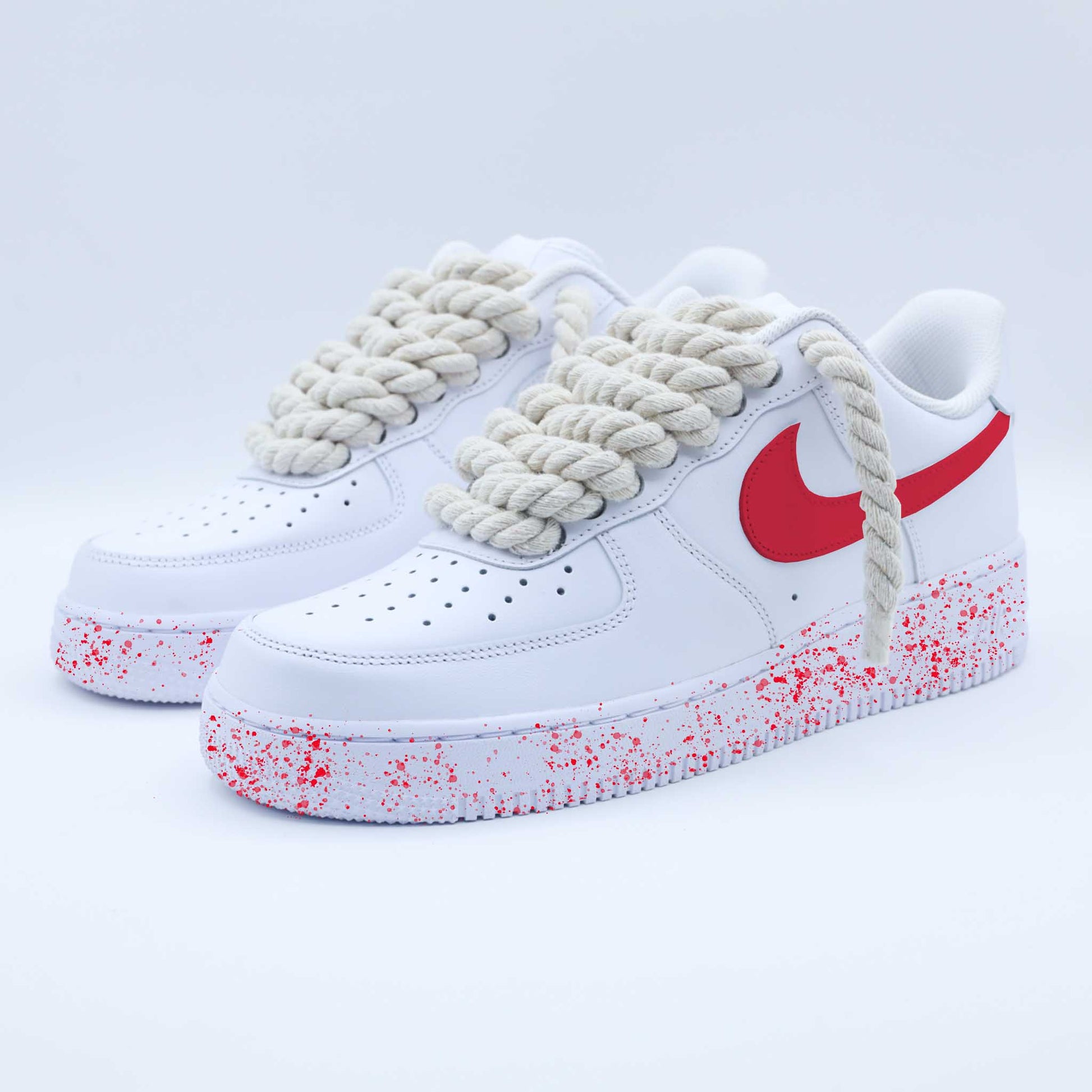 nike air force 1 rope laces rouge splash sneakers custom gros lacets en corde af1 personnalisé big laces pour homme