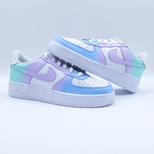 nike air force 1 custom dégradé pastel sneakers personnalisées pour femme nike turquoise et lila af1 violet 