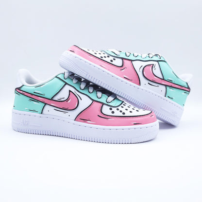 nike air force 1 custom cartoon rose pastel sneakers personnalisées pour femme af1 sketch unisexe vert pastel