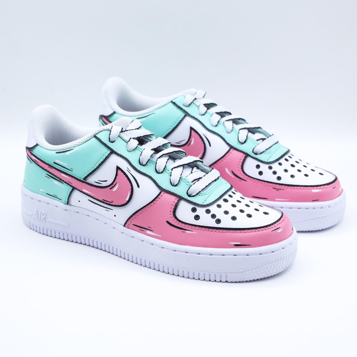 nike air force 1 custom cartoon rose pastel sneakers personnalisées pour femme af1 sketch unisexe vert pastel