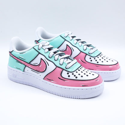 nike air force 1 custom cartoon rose pastel sneakers personnalisées pour femme af1 sketch unisexe vert pastel