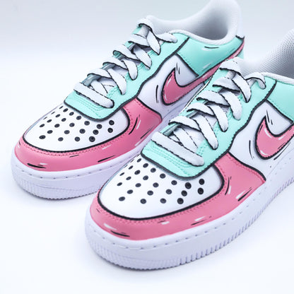 nike air force 1 custom cartoon rose pastel sneakers personnalisées pour femme af1 sketch unisexe vert pastel