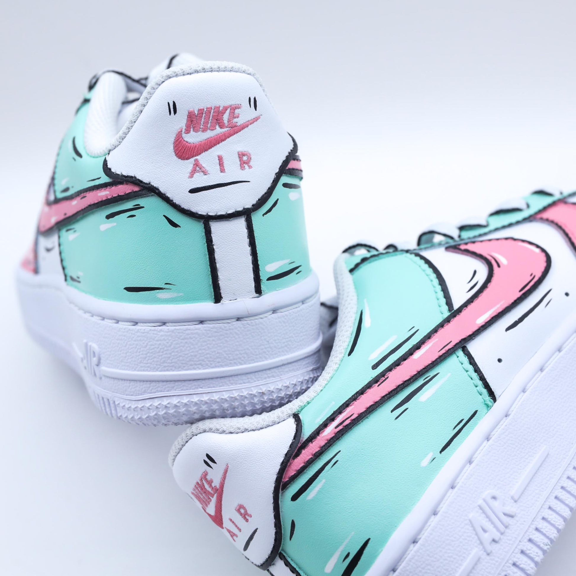 nike air force 1 custom cartoon rose pastel sneakers personnalisées pour femme af1 sketch unisexe vert pastel