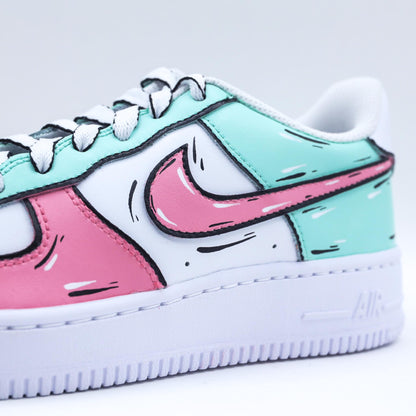 nike air force 1 custom cartoon rose pastel sneakers personnalisées pour femme af1 sketch unisexe vert pastel