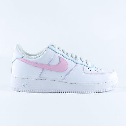 Nike Air Force 1 custom pastel rose, bleu ciel et violet lavande – basket personnalisée multicolore
